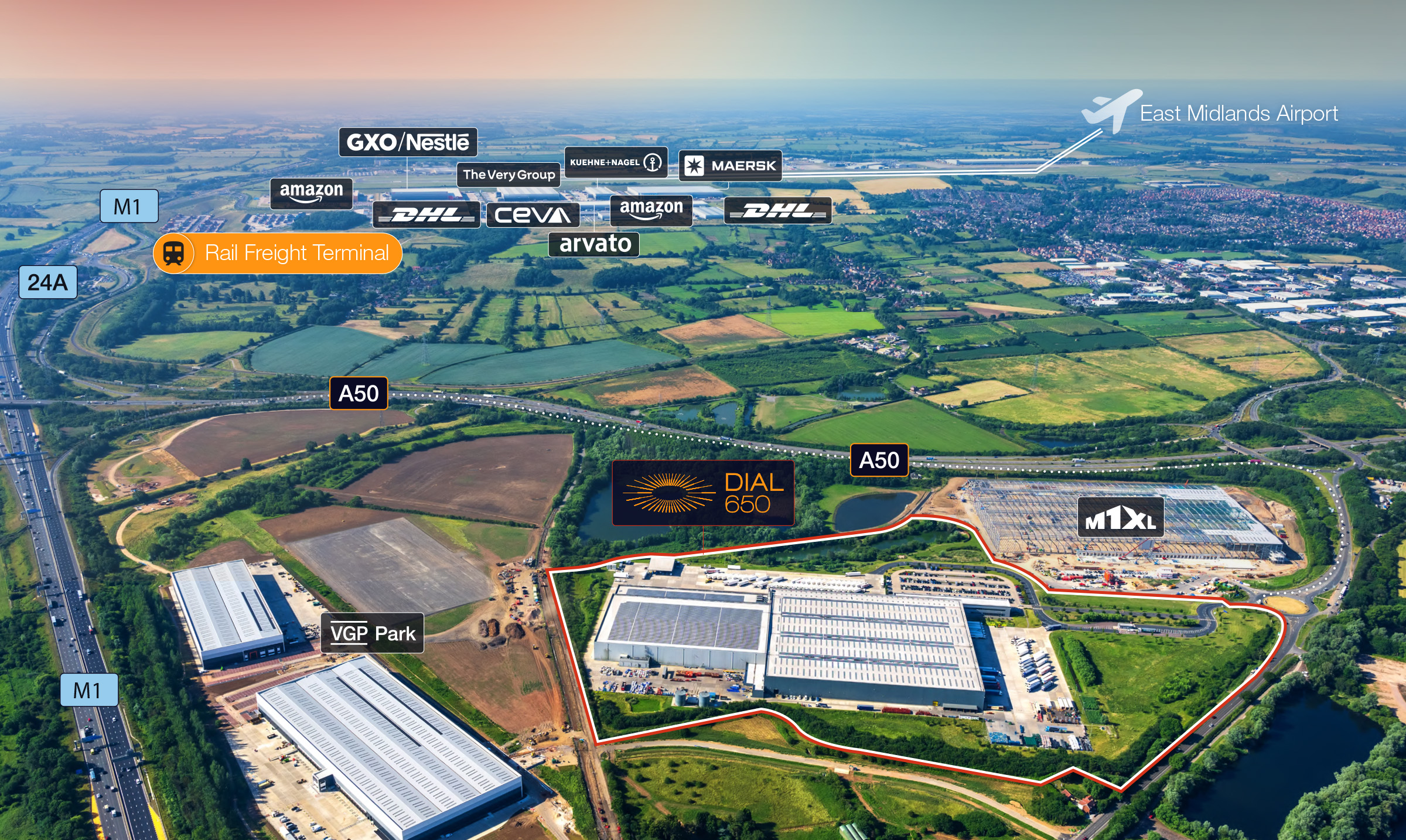DIAL 650 site boundary with surrounding logistics occupiers and transport links